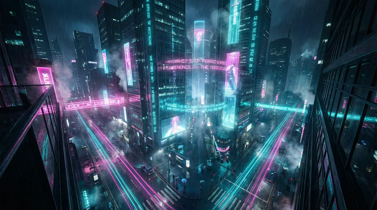 潜规则之皇小说 竖屏短剧平台首页背景 - 赛博朋克都市夜景